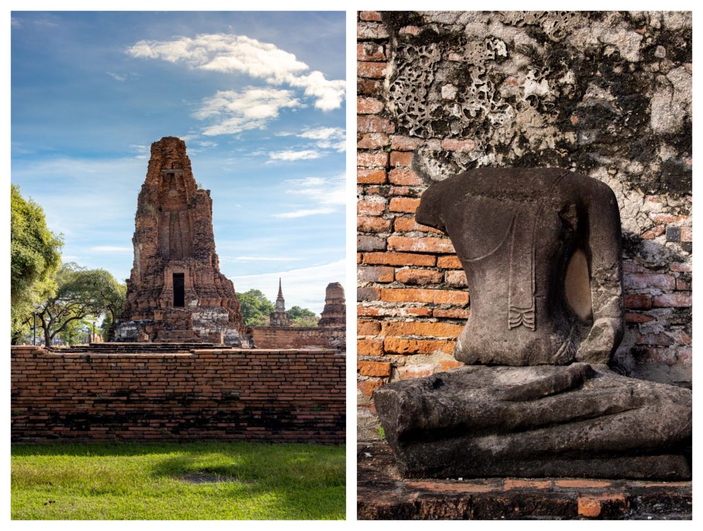 Templer og hovedløse Buddhaer i Ayutthaya
